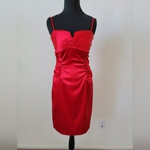 B. Smart Red Satin Ruched Dress